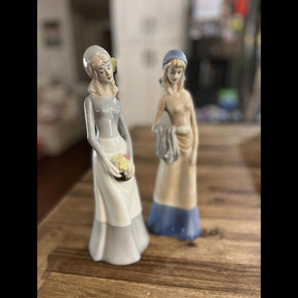 Other - Vintage Porcelain Peasant Lady Figurines Set of 2 Maidens 1990s Brinnco 10"